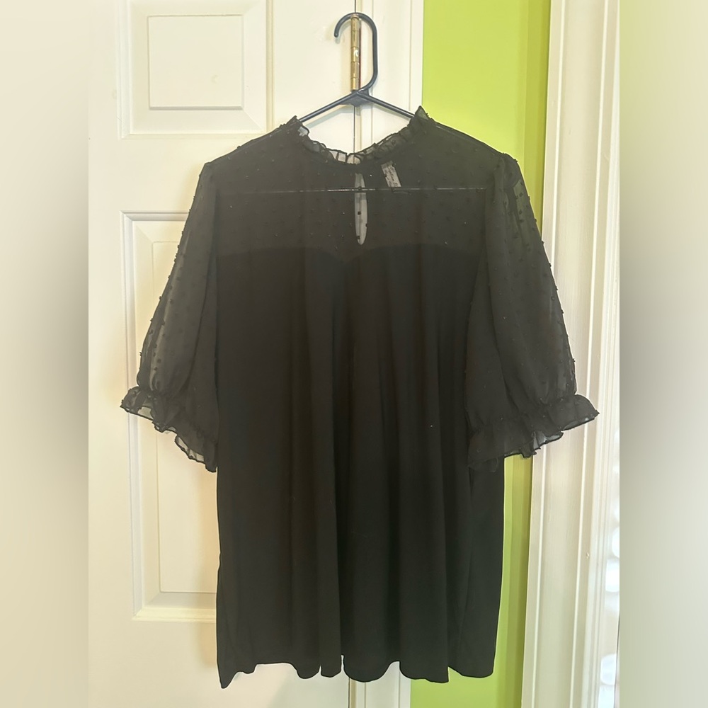 PerSeption Women Black Sheer Puff Sleeve Blouse Size 3X